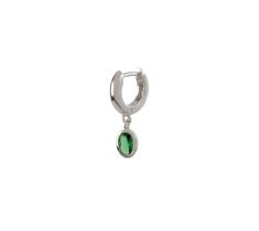 Klapoorring - bol - glad - met hanger met kristal smaragdkleur 6.0 x 4.0 mm - 11.0 x 2.5 mm zilver gerhodineerd