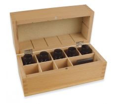 Toetswaterkistje met 5 flesje 9 - 14 - 18 - 21 krt - zilver inclusief steen
