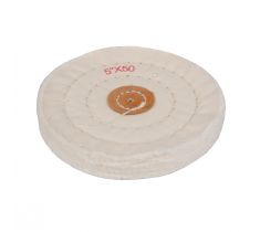 Polijstschijf linnen 125 x 14 mm wit dubbel gestikt hardkartonnen kern asgat 4 mm
