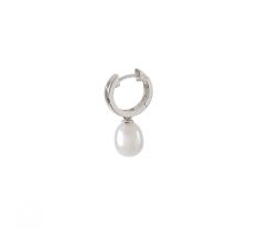 Klapoorring - vlak - glad - met hanger met zoetwater parel wit 7.5 x 8.0 mm - 12.7 x 2.5 mm zilver gerhodineerd