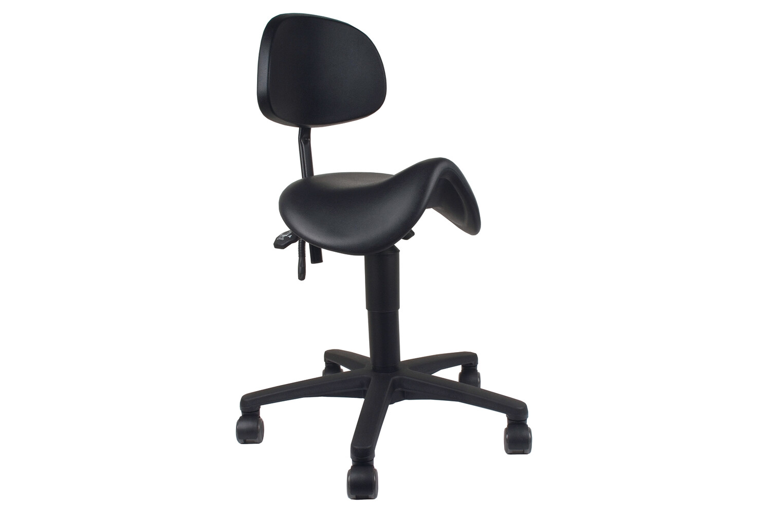 TABOURET SELLE AVEC DOSSIER À ROULETTES