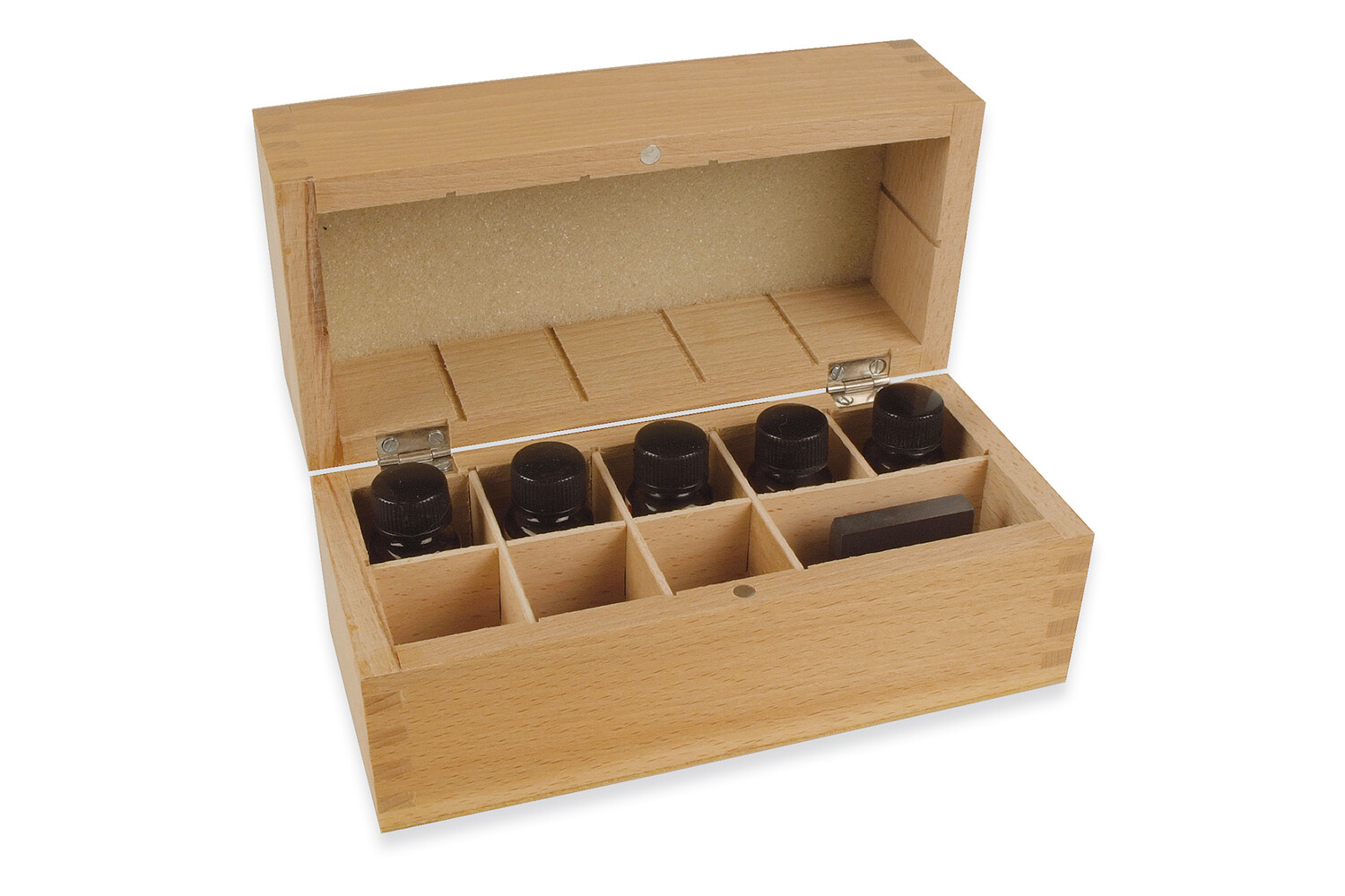 COFFRET A TESTER BOIS 5 FLACONS + PIERRE