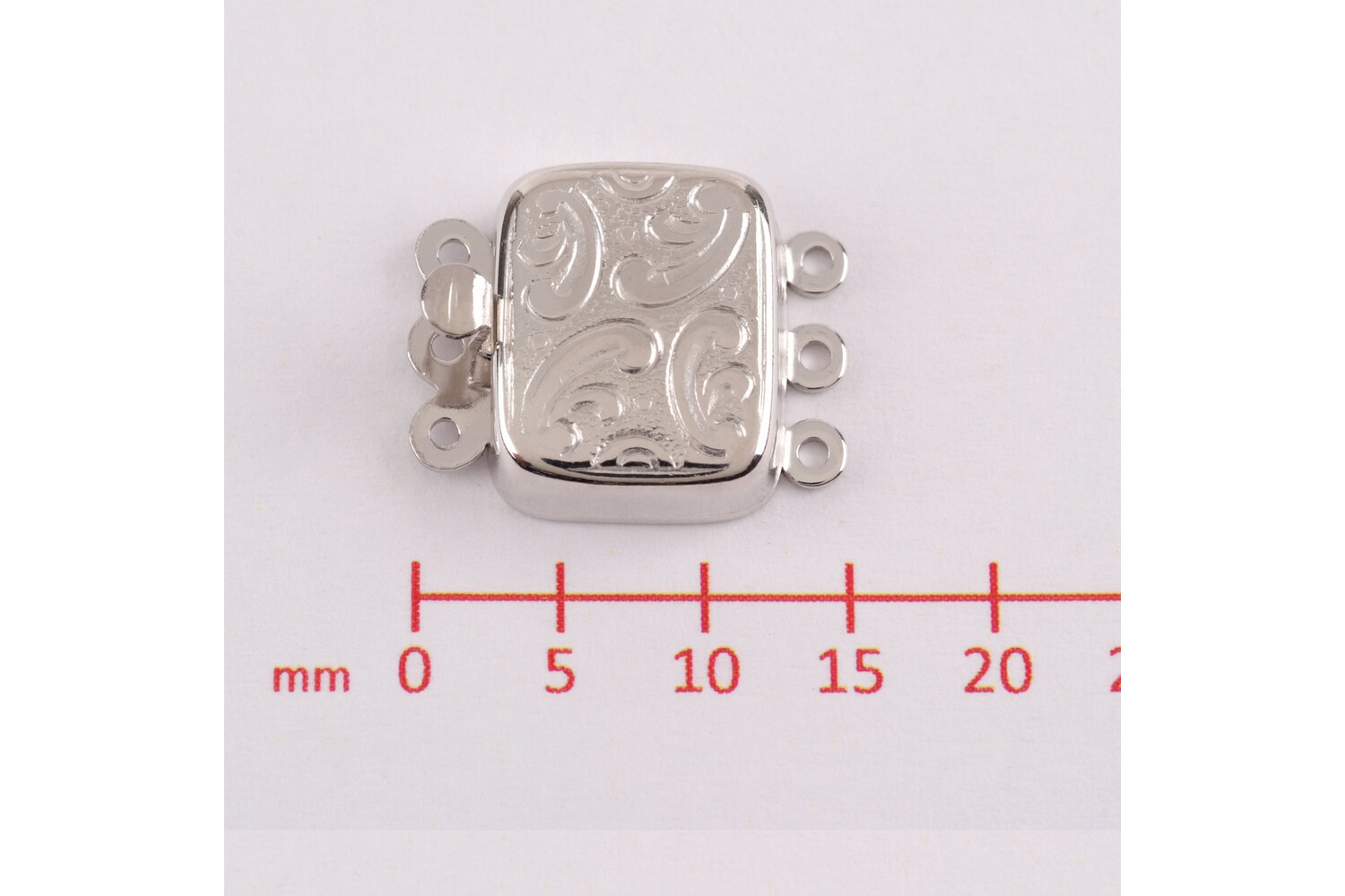 Fermoir gravé rectangle vertical 3 rangs en argent