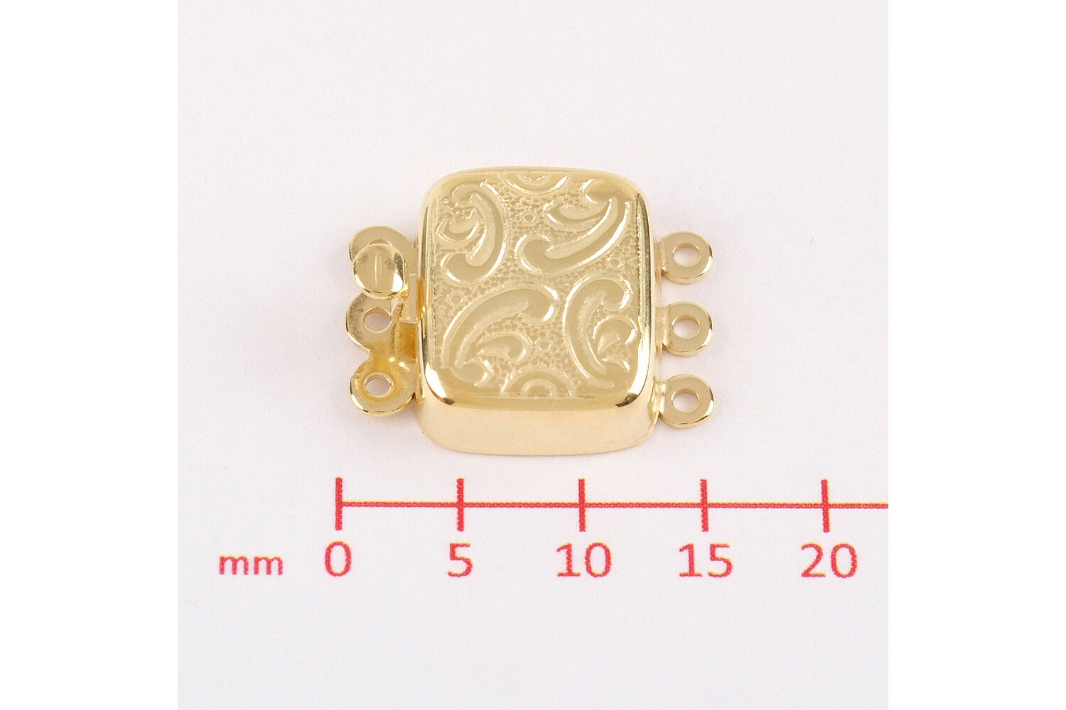 Fermoir rectangle vertical gravé 3 rangs argent doré