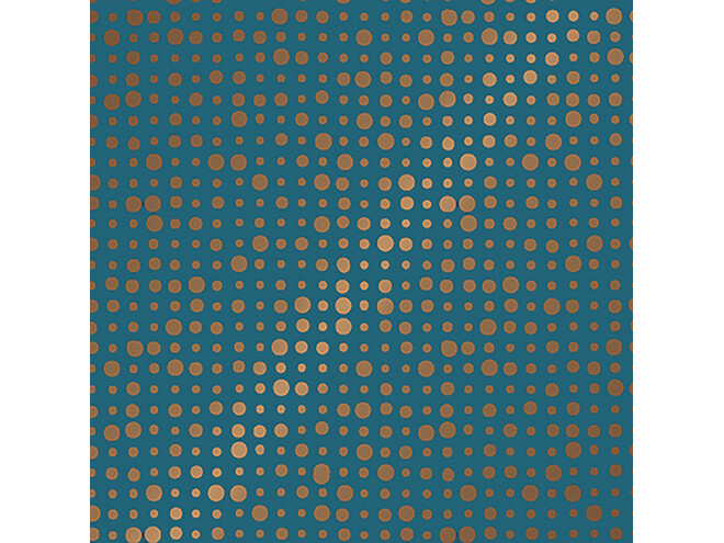 Cadeaupapier blauw random dots koper
