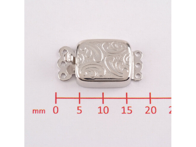 Fermoir gravé rectangle horizontal 3 rangs en argent