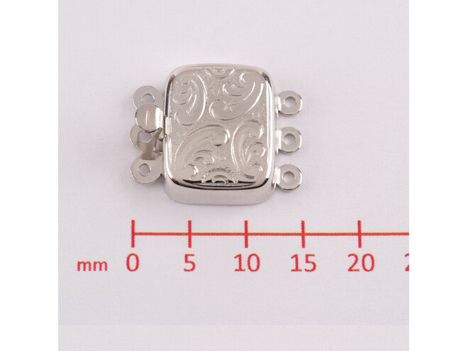 Fermoir gravé rectangle vertical 3 rangs en argent