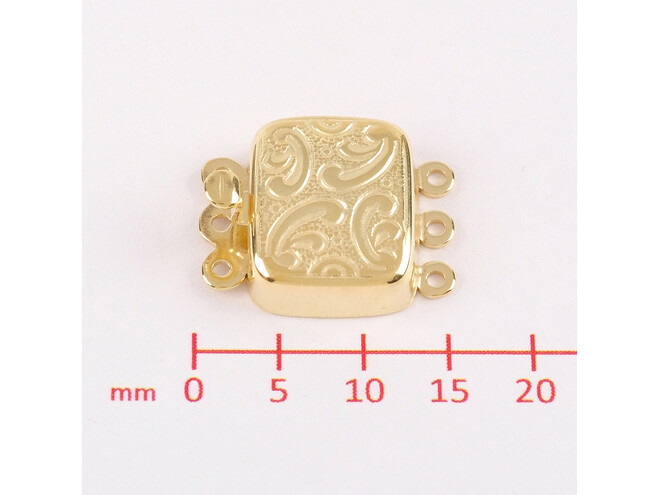 Fermoir rectangle vertical gravé 3 rangs argent doré