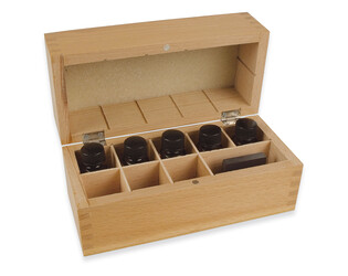 COFFRET A TESTER BOIS 5 FLACONS + PIERRE